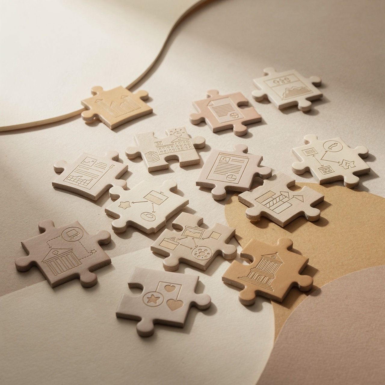 Puzzle pieces with governance, identity, cost, and architecture icons — representing the components of a Cloud Center of Excellence