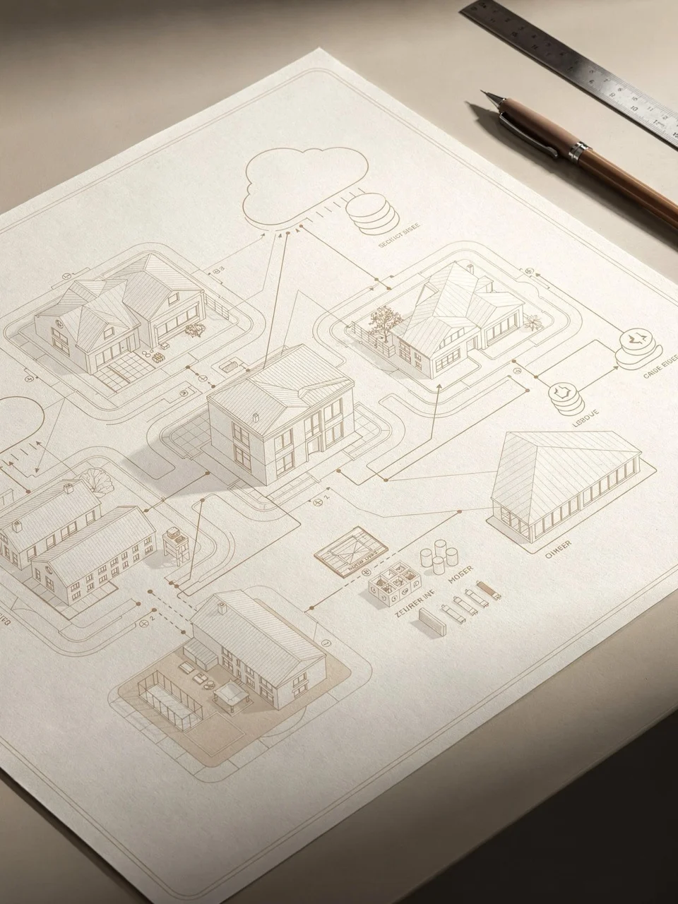 Blueprint-style diagram representing ownership boundaries and shared services